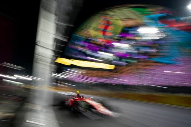 Spanish Formula One driver Carlos Sainz Jr. of Scuderia Ferrari in action during the second free practice session of the Formula One Las Vegas Grand Prix at the Las Vegas Strip Circuit in Las Vegas on Friday, November 17, 2023. The race is set to start on Saturday at 10 p.m. local time, or 0600GMT, Sunday, November 19, 2023.  LAV2023111732 GREGxNASH