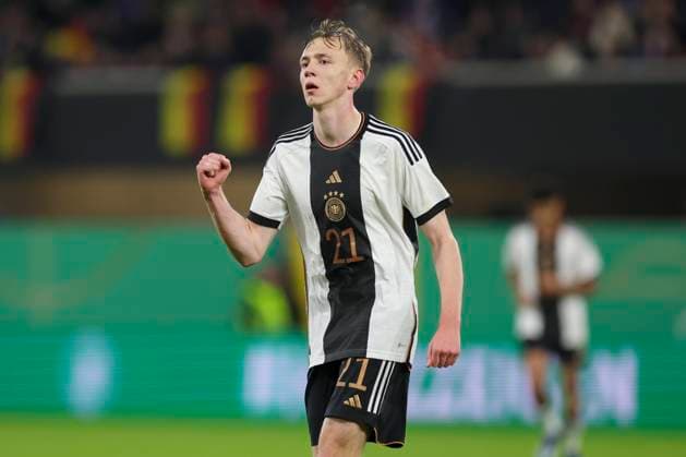 Germany, Paderborn, 17.11.2023, Home-Deluxe-Arena, Germany vs Estonia - UEFA European Under-21 Championship Qualifying - Group D, Maximilian Beier (Germany) celebrates after scoring his teams first goal Paderborn Home-Deluxe-Arena Germany