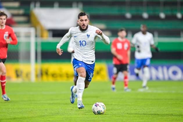 SOCCER - UEFA U21, U 21 EURO quali, AUT vs FRA RIED,AUSTRIA,17.NOV.23 - SOCCER - UEFA European Under-21 Championship 2025, qualifiers, OEFB international match, Länderspiel, Nationalmannschaft Austria vs France. Image shows Rayan Cherki (FRA).  GEPAxpictures xChristianxMoser
