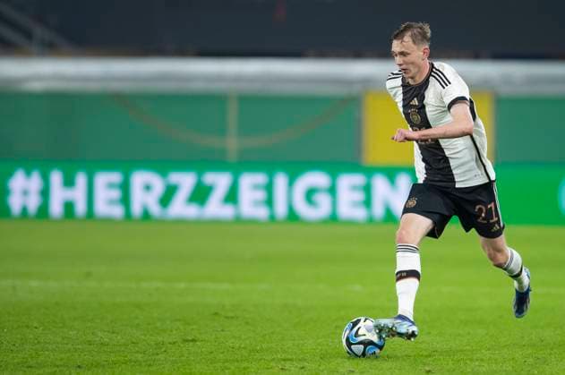 UEFA U21, U 21 EM 2025 Qualifier: Deutschland - Estland; 17.11.2023 Maximilian Beier ( 21, Deutschland). UEFA U21 EM 2025 Qualifikation, Deutschland - Estland, 6. Gruppenspiel, 17.11.2023, Home-Deluxe-Arena, Paderborn, Copyright: xBEAUTIFULxSPORTS Meuselx