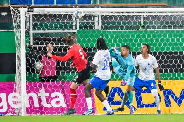 SOCCER - UEFA U21, U 21 EURO quali, AUT vs FRA RIED,AUSTRIA,17.NOV.23 - SOCCER - UEFA European Under-21 Championship 2025, qualifiers, OEFB international match, Länderspiel, Nationalmannschaft Austria vs France. Image shows Paul-Friedrich Koller (AUT). Keywords: goal.  GEPAxpictures xChristianxMoser