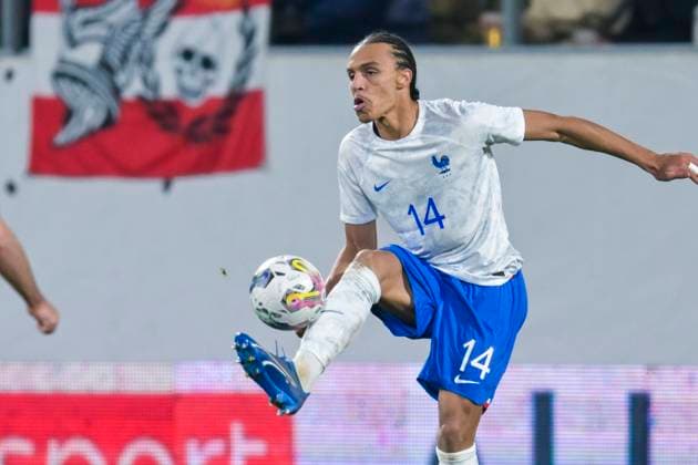 SOCCER - UEFA U21, U 21 EURO quali, AUT vs FRA RIED,AUSTRIA,17.NOV.23 - SOCCER - UEFA European Under-21 Championship 2025, qualifiers, OEFB international match, Länderspiel, Nationalmannschaft Austria vs France. Image shows Kiliann Sildillia (FRA).  GEPAxpictures xChristianxMoser