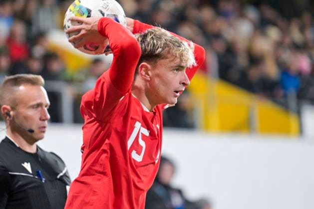 SOCCER - UEFA U21, U 21 EURO quali, AUT vs FRA RIED,AUSTRIA,17.NOV.23 - SOCCER - UEFA European Under-21 Championship 2025, qualifiers, OEFB international match, Länderspiel, Nationalmannschaft Austria vs France. Image shows Nikolas Konrad Veratschnig (AUT).  GEPAxpictures xChristianxMoser