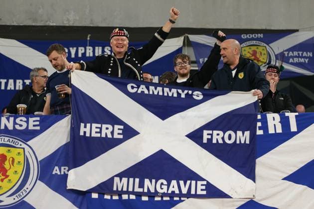 Scottish fans during the UEFA European Championship, EM, Europameisterschaft Qualifying match between Georgia and Scotland at the The Boris Paitchadze Dinamo Arena on November 16, 2023 in Tbilisi, Georgia. Tbilisi Boris Paitchadze Dinamo Arena, Akaki Tsereteli Avenue, Didube District, Tbilisi, 0112, Georgia Georgia Copyright: xArturxStabulnieksx 334619
