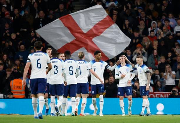 England v Malta: Group C - UEFA EURO, EM, Europameisterschaft,Fussball 2024 European Qualifiers English players Marcus Rashford, Phil Foden and Kieran Trippier celebrate 1st goal during the UEFA EURO 2024 European qualifier match between England and Malta at Wembley Stadium on November 17, 2023 in London, United Kingdom. London Wembley Stadium England United Kingdom Copyright: xNealxSimpson Sportsphoto APLx 13960928