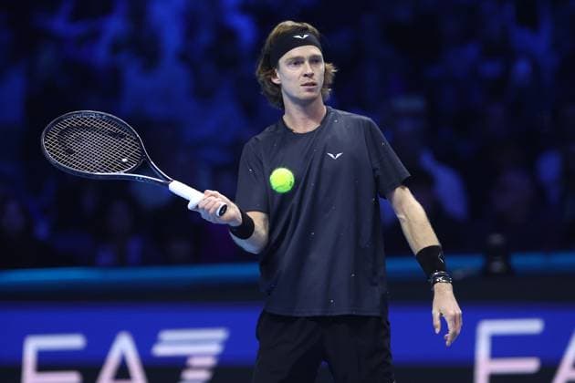 Alexander Zverev vs Andrey Rublev Andrey Rublev of Russia looks on during the Round Robin singles match between Alexander Zverev of Germany and Andrey Rublev of Russia on Day six of the Nitto ATP, Tennis Herren World Tour Finals. Torino Pala Alpitour Italy Copyright: xMarcoxCanonierox