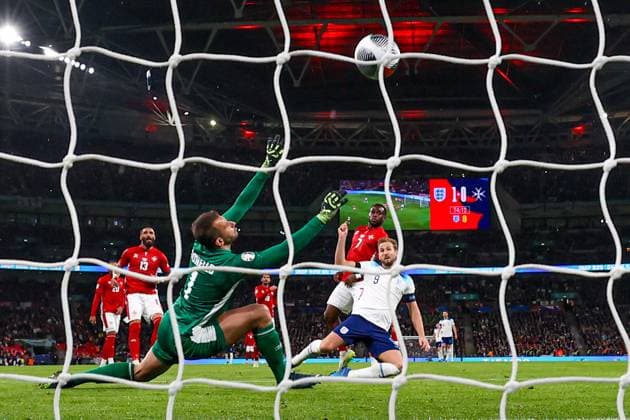 England v Malta Euro 2024 17 11 2023. Qualifier Goal 2-0 Harry Kane (9) of England scores a goal during the Euro 2024 qualifier match between England and Malta at Wembley Stadium, London, England on 17 November 2023. Editorial use only , Copyright: xNigelxKeenex PSI-18410-0037