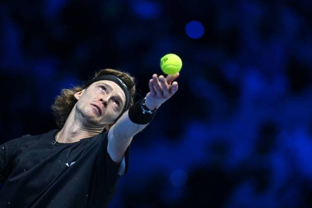 Nitto ATP, Tennis Herren Finals - Turin Andrey Rublev (RUS) during his third round match at the 2023 Nitto ATP Finals in Turin, Italy on November 17, 2023. Photo by Corinne Dubreuil ABACAPRESS.COM Turin Italy  Copyright: xDubreuilxCorinne ABACAx