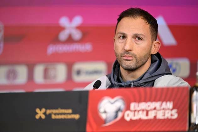 Belgium v Azerbaijan Euro 2024 Qualifier - Media Activities 18 11 2023 TUBIZE, BELGIUM - NOVEMBER 18 : Tedesco Domenico head coach of Belgian Team talking to the press during a press conference, PK, Pressekonferenz of the Belgian National Football team prior of the Euro 2024 qualifier match between Belgium and Azerbaijan on November 18, 2023 in Tubize, Belgium, 18 11 2023 Tubize Belgium  Copyright: xNicoxVereeckenx
