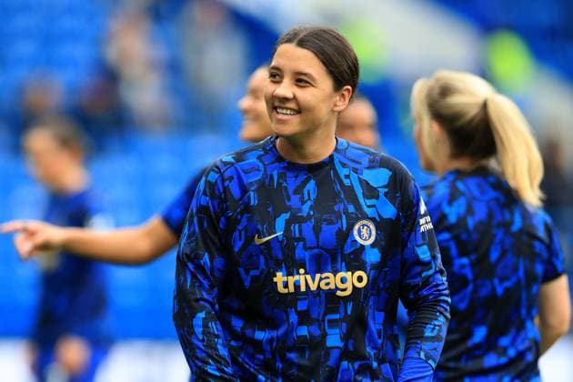 Sam Kerr of Chelsea Women warms up prior to kick off during the FA Women s Super League match between Chelsea Women and Liverpool Women at Stamford Bridge, London, England on 18 November 2023. Copyright: xCarltonxMyriex 39040006