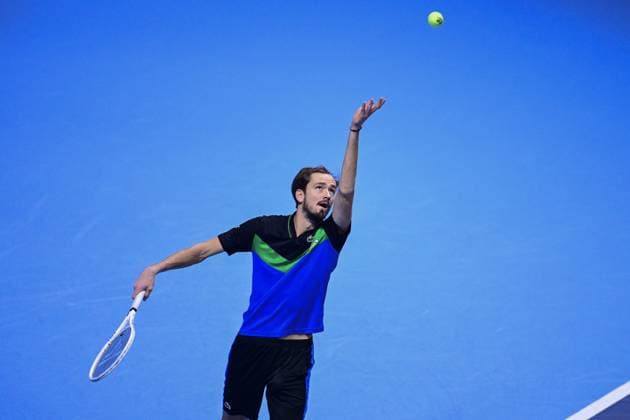 Foto Marco Alpozzi LaPresse 18 Novembre 2023 Torino - Italia - - Tennis Nitto ATP, Tennis Herren Finals - Jannik SINNER (ITA) vs Daniil MEDVEDEV (RUS) Nella foto: Daniil Medvedev (Russia) November 18, 2023 Turin - Italy - Sport - Tennis Nitto ATP Finals - Jannik SINNER (ITA) vs Daniil MEDVEDEV (RUS) In the pic: Daniil Medvedev (Russia)  Copyright: xMarcoxAlpozzi LaPressex