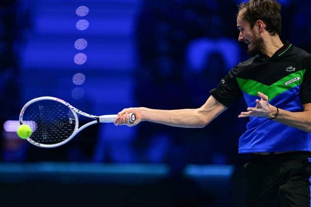 Foto Marco Alpozzi LaPresse 18 Novembre 2023 Torino - Italia - - Tennis Nitto ATP, Tennis Herren Finals - Jannik SINNER (ITA) vs Daniil MEDVEDEV (RUS) Nella foto:Daniil Medvedev (Russia) November 18, 2023 Turin - Italy - Sport - Tennis Nitto ATP Finals - Jannik SINNER (ITA) vs Daniil MEDVEDEV (RUS) In the pic: Daniil Medvedev (Russia)  Copyright: xMarcoxAlpozzi LaPressex