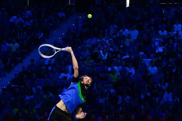 Foto Marco Alpozzi LaPresse 18 Novembre 2023 Torino - Italia - - Tennis Nitto ATP, Tennis Herren Finals - Jannik SINNER (ITA) vs Daniil MEDVEDEV (RUS) Nella foto:Daniil Medvedev (Russia) November 18, 2023 Turin - Italy - Sport - Tennis Nitto ATP Finals - Jannik SINNER (ITA) vs Daniil MEDVEDEV (RUS) In the pic: Daniil Medvedev (Russia)  Copyright: xMarcoxAlpozzi LaPressex