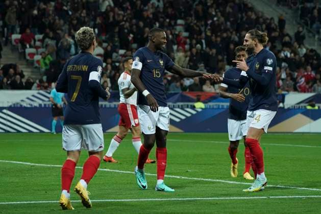 Marcus Thuram (France) - Adrien Rabiot (France) FOOTBALL : France vs Gibraltar - Match de qualification pour les Championnats d Europe de l UEFA - Nice - 18 11 2023 NorbertScanella Panoramic 