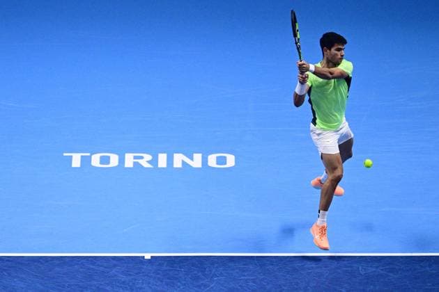 Foto Marco Alpozzi LaPresse 18 Novembre 2023 Torino - Italia - - Tennis Nitto ATP, Tennis Herren Finals - Carlos ALCARAZ (ESP) vs Novak DJOKOVIC (SRB) Nella foto: Carlos ALCARAZ (ESP) November 18, 2023 Turin - Italy - Sport - Tennis Nitto ATP Finals - Carlos ALCARAZ (ESP) vs Novak DJOKOVIC (SRB) In the pic: Carlos ALCARAZ (ESP)  Copyright: xMarcoxAlpozzi LaPressex