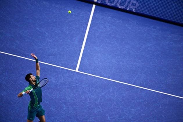 Foto Marco Alpozzi LaPresse 18 Novembre 2023 Torino - Italia - - Tennis Nitto ATP, Tennis Herren Finals - Carlos ALCARAZ (ESP) vs Novak DJOKOVIC (SRB) Nella foto: Novak DJOKOVIC (SRB) November 18, 2023 Turin - Italy - Sport - Tennis Nitto ATP Finals - Carlos ALCARAZ (ESP) vs Novak DJOKOVIC (SRB) In the pic: Novak DJOKOVIC (SRB)  Copyright: xMarcoxAlpozzi LaPressex