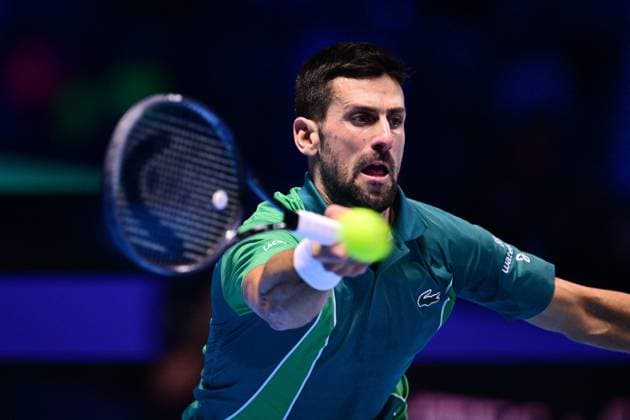 Foto Marco Alpozzi LaPresse 18 Novembre 2023 Torino - Italia - - Tennis Nitto ATP, Tennis Herren Finals - Carlos ALCARAZ (ESP) vs Novak DJOKOVIC (SRB) Nella foto: Novak DJOKOVIC (SRB) November 18, 2023 Turin - Italy - Sport - Tennis Nitto ATP Finals - Carlos ALCARAZ (ESP) vs Novak DJOKOVIC (SRB) In the pic: Novak DJOKOVIC (SRB)  Copyright: xMarcoxAlpozzi LaPressex