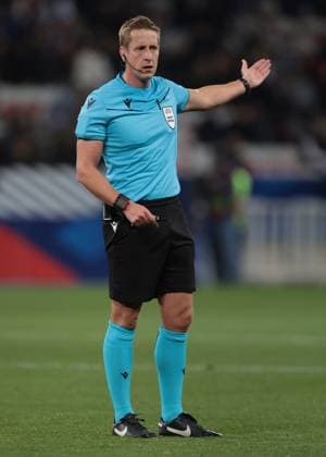 Nice, France, 18th November 2023. The Referee John Brooks of England reacts during the UEFA European Championship, EM, Europameisterschaft Qualifying match at Allianz Riviera Stadium, Nice. Picture credit should read: Jonathan Moscrop Sportimage EDITORIAL USE ONLY. No use with unauthorised audio, video, data, fixture lists, club league logos or live services. Online in-match use limited to 120 images, no video emulation. No use in betting, games or single club league player publications. SPI-2730-0004