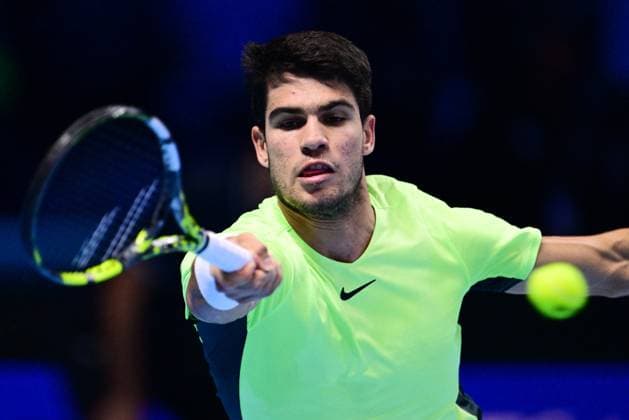 Foto Marco Alpozzi LaPresse 18 Novembre 2023 Torino - Italia - - Tennis Nitto ATP, Tennis Herren Finals - Carlos ALCARAZ (ESP) vs Novak DJOKOVIC (SRB) Nella foto: Carlos ALCARAZ (ESP) November 18, 2023 Turin - Italy - Sport - Tennis Nitto ATP Finals - Carlos ALCARAZ (ESP) vs Novak DJOKOVIC (SRB) In the pic: Carlos ALCARAZ (ESP)  Copyright: xMarcoxAlpozzi LaPressex