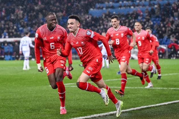 18.11.2023, Basel, Switzerland, St. Jakob-Park, Schweiz vs Kosovo - UEFA European Championship, EM, Europameisterschaft Qualification 2023 2024 Group I, Ruben Vargas (Switzerland) Torjubel, jubelt nach seinem treffer zum 1:0 (Foto H. Langer) Basel St. Jakob-Park Switzerland