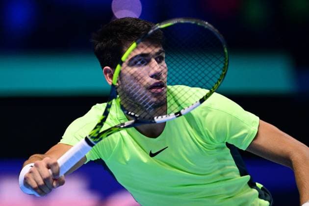 Foto Marco Alpozzi LaPresse 18 Novembre 2023 Torino - Italia - - Tennis Nitto ATP, Tennis Herren Finals - Carlos ALCARAZ (ESP) vs Novak DJOKOVIC (SRB) Nella foto: Carlos ALCARAZ (ESP) November 18, 2023 Turin - Italy - Sport - Tennis Nitto ATP Finals - Carlos ALCARAZ (ESP) vs Novak DJOKOVIC (SRB) In the pic: Carlos ALCARAZ (ESP)  Copyright: xMarcoxAlpozzi LaPressex