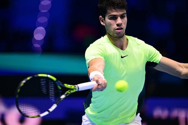 Foto Marco Alpozzi LaPresse 18 Novembre 2023 Torino - Italia - - Tennis Nitto ATP, Tennis Herren Finals - Carlos ALCARAZ (ESP) vs Novak DJOKOVIC (SRB) Nella foto: Carlos ALCARAZ (ESP) November 18, 2023 Turin - Italy - Sport - Tennis Nitto ATP Finals - Carlos ALCARAZ (ESP) vs Novak DJOKOVIC (SRB) In the pic: Carlos ALCARAZ (ESP)  Copyright: xMarcoxAlpozzi LaPressex