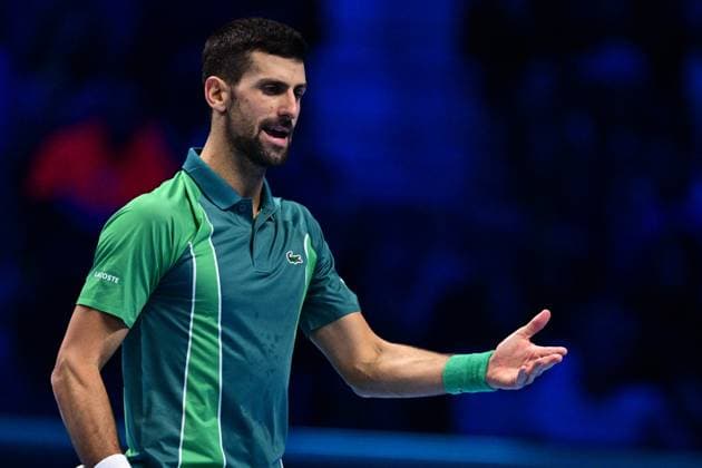 Foto Marco Alpozzi LaPresse 18 Novembre 2023 Torino - Italia - - Tennis Nitto ATP, Tennis Herren Finals - Carlos ALCARAZ (ESP) vs Novak DJOKOVIC (SRB) Nella foto: Novak DJOKOVIC (SRB) November 18, 2023 Turin - Italy - Sport - Tennis Nitto ATP Finals - Carlos ALCARAZ (ESP) vs Novak DJOKOVIC (SRB) In the pic: Novak DJOKOVIC (SRB)  Copyright: xMarcoxAlpozzi LaPressex