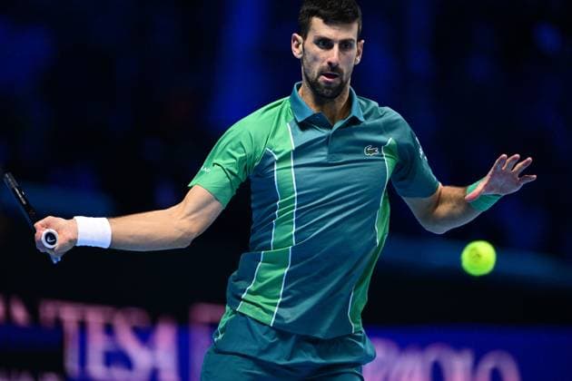 Foto Marco Alpozzi LaPresse 18 Novembre 2023 Torino - Italia - - Tennis Nitto ATP, Tennis Herren Finals - Carlos ALCARAZ (ESP) vs Novak DJOKOVIC (SRB) Nella foto: Novak DJOKOVIC (SRB) November 18, 2023 Turin - Italy - Sport - Tennis Nitto ATP Finals - Carlos ALCARAZ (ESP) vs Novak DJOKOVIC (SRB) In the pic: Novak DJOKOVIC (SRB)  Copyright: xMarcoxAlpozzi LaPressex