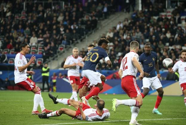 RECORD DATE NOT STATED EURO FRANCE GIBRALTAR FRANCE GIBRALTAR Serge Haouzi MAXPPP - Nice Nice le 18 Novembre 2023 au stade de l Allianz Riviera l‚Äôv quipe de France recoit Gibraltar pour le compte des eliminatoires de l euro 2024 du groupe B . Le joueur francaisComan inscrit son second but lors du match France Gibraltar Nice, 11 18 2023, The French team hosts Gibraltar for the qualifiers for Euro 2024 Nice Alpes Maritimes France France  Copyright: xMAXPPPxSergexHaouzix SHZ202311182570 SHZ202311182570
