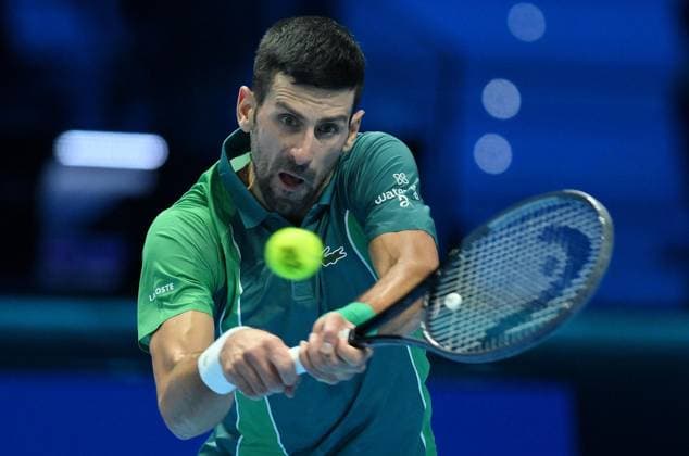 November 18, 2023, Turin: Novak Djokovic of Serbia during the match against Carlos Alcaraz of Spain at the Nitto ATP, Tennis Herren Finals tennis tournament in Turin, Italy, 18 November 2023. ANSA ALESSANDRO DI MARCO Nitto ATP Finals  - ZUMAa110 20231118_zaf_a110_040 Copyright: xAlessandroxDixMarcox