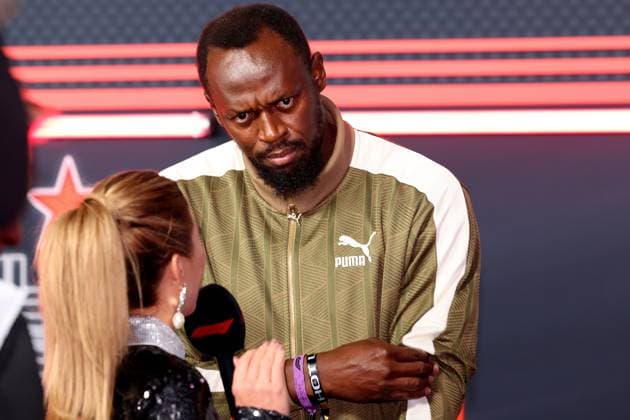 18th November 2023; Las Vegas, Nevada, USA. F1 Grand Prix of USA, Las Vegas; Race Day; Usain Bolt is interviewed on the red carpet  ActionPlus12577545 ShaunxBrooks