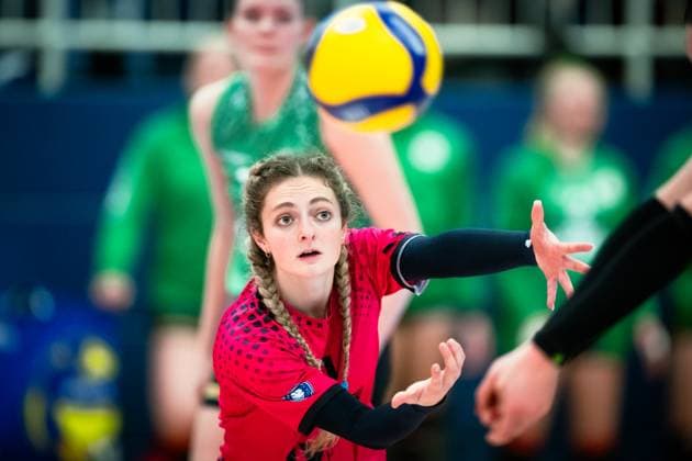 18.11.2023, Sporthalle Berg Fidel, Münster Muenster Volleyball, Bundesliga Frauen, Hauptrunde, USC Münster Muenster vs. SC Potsdam Zoe Fleck ( 1 Muenster) Libero
