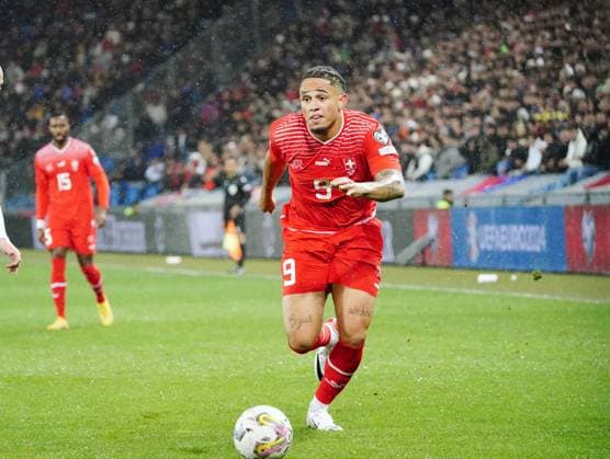 Foto Manuel Geisser 18.11.2023 Fussball Herren Saison 2023 2024 Europa Qualifikation 2024 Schweiz - Kosovo.1:1 Bild : Noah Okafor (SUI) Gestik Einzelbild Aktion