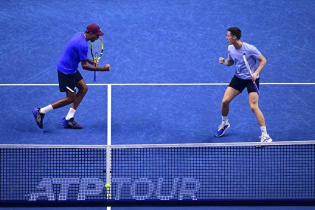 Foto Marco Alpozzi LaPresse 19 Novembre 2023 Torino - Italia - - Tennis Nitto ATP, Tennis Herren Finals - final doubles match against - Marcel Granollers (ESP) e Horacio Granollers (ARG) vs Rajeev Ram (USA) e Joe Salisbury (GBR) Nella foto: Rajeev Ram (USA) e Joe Salisbury (GBR) November 19, 2023 Turin - Italy - Sport - Tennis Nitto ATP Finals - final doubles match against Marcel Granollers (ESP) Horacio Zeballos (ARG) vs Rajeev Ram (USA) Joe Salisbury (GBR) In the pic: Rajeev Ram (USA) e Joe Salisbury (GBR)  Copyright: xMarcoxAlpozzi LaPressex