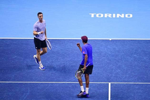 Foto Marco Alpozzi LaPresse 19 Novembre 2023 Torino - Italia - - Tennis Nitto ATP, Tennis Herren Finals - final doubles match against - Marcel Granollers (ESP) e Horacio Granollers (ARG) vs Rajeev Ram (USA) e Joe Salisbury (GBR) Nella foto: Rajeev Ram (USA) e Joe Salisbury (GBR) November 19, 2023 Turin - Italy - Sport - Tennis Nitto ATP Finals - final doubles match against Marcel Granollers (ESP) Horacio Zeballos (ARG) vs Rajeev Ram (USA) Joe Salisbury (GBR) In the pic: Rajeev Ram (USA) e Joe Salisbury (GBR)  Copyright: xMarcoxAlpozzi LaPressex