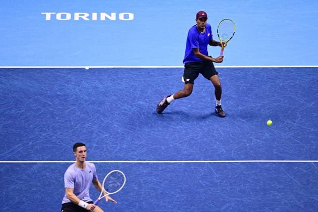 Foto Marco Alpozzi LaPresse 19 Novembre 2023 Torino - Italia - - Tennis Nitto ATP, Tennis Herren Finals - final doubles match against - Marcel Granollers (ESP) e Horacio Granollers (ARG) vs Rajeev Ram (USA) e Joe Salisbury (GBR) Nella foto: Rajeev Ram (USA) e Joe Salisbury (GBR) November 19, 2023 Turin - Italy - Sport - Tennis Nitto ATP Finals - final doubles match against Marcel Granollers (ESP) Horacio Zeballos (ARG) vs Rajeev Ram (USA) Joe Salisbury (GBR) In the pic: Rajeev Ram (USA) e Joe Salisbury (GBR)  Copyright: xMarcoxAlpozzi LaPressex