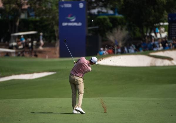 RASMUS HoJGAARD of Denmark strikes the ball on the ninth fairway during DP World Tour Championship in Dubai, United Arab Emirates, Nov 19, 2023. Dubai United Arab Emirates  Copyright: xMARTINxDOKOUPILx 443_1770