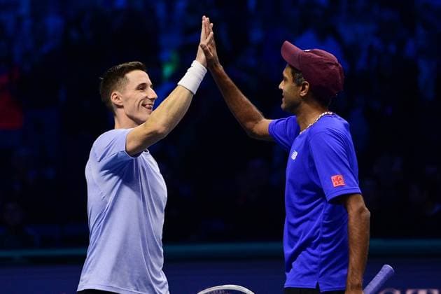 Foto Marco Alpozzi LaPresse 19 Novembre 2023 Torino - Italia - - Tennis Nitto ATP, Tennis Herren Finals - final doubles match against - Marcel Granollers (ESP) e Horacio Granollers (ARG) vs Rajeev Ram (USA) e Joe Salisbury (GBR) Nella foto: Rajeev Ram (USA) e Joe Salisbury (GBR) festeggiano dopo la vittoria nella finale November 19, 2023 Turin - Italy - Sport - Tennis Nitto ATP Finals - final doubles match against Marcel Granollers (ESP) Horacio Zeballos (ARG) vs Rajeev Ram (USA) Joe Salisbury (GBR) In the pic: Rajeev Ram (USA) e Joe Salisbury (GBR) celebrates after winning  Copyright: xMarcoxAlpozzi LaPressex