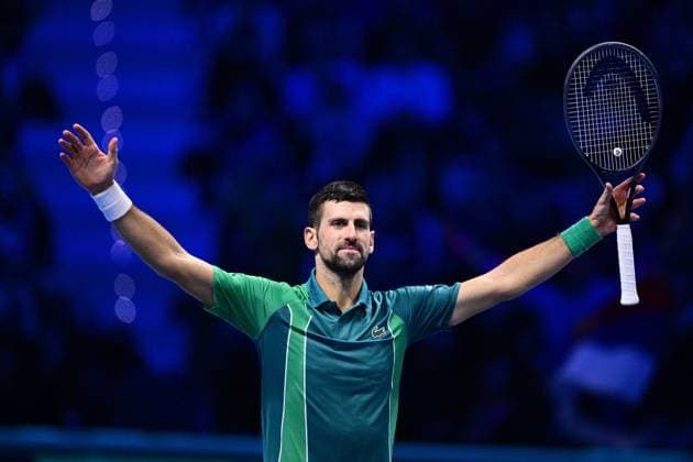 Foto Marco Alpozzi LaPresse 19 Novembre 2023 Torino - Italia - - Tennis Nitto ATP, Tennis Herren Finals - Finale singolo maschile - Jannik SINNER (ITA) vs Novak DJOKOVIC (SRB) Nella foto: Novak DJOKOVIC esulta a fine match November 19, 2023 Turin - Italy - Sport - Tennis Nitto ATP Finals - men singles final Jannik SINNER (ITA) vs Novak DJOKOVIC (SRB) In the pic: Novak DJOKOVIC celebrate his victory  Copyright: xMarcoxAlpozzi LaPressex