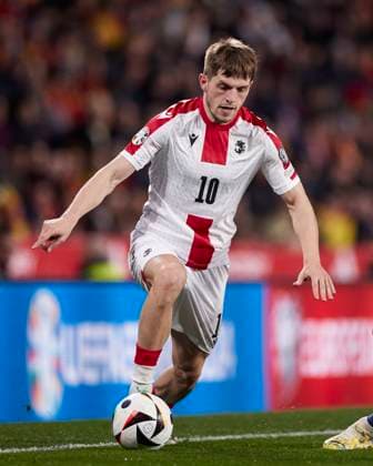 Spain v Georgia: Group A - UEFA EURO, EM, Europameisterschaft,Fussball 2024 European Qualifiers Giorgi Chakvetadze of Georgia in action during the UEFA EURO 2024 European Qualifier match between Spain and Georgia at Estadio Municipal Jose Zorrilla on November 19, 2023, in Valladolid, Spain. Valladolid Estadio Municipal Jose Zorrilla Valladolid Spain RL_ESPvGEOR_135 Copyright: xRicardoxLarreinax
