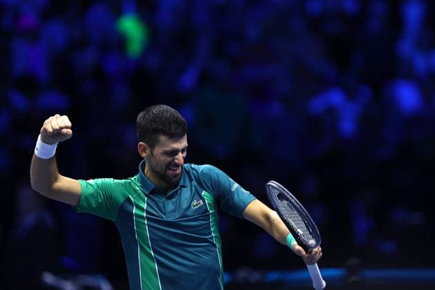 Novak Djokovic vs Jannik Sinner Novak Djokovic of Serbia celebrates at the end of the final singles match between Novak Djokovic of Serbia and Jannik Sinner of Italy on Day eight of the Nitto ATP, Tennis Herren World Tour Finals. Torino Pala Alpitour Italy Copyright: xMarcoxCanonierox