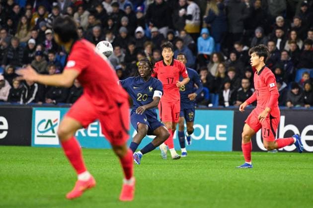 Doukoure Ismael ( 20 - France ) during the match between France and South Korea U21, U 21 at Stade Oceane on November 20, 2023 in Le Havre, France. ( Photo by federico pestellini panoramic ) - FOOTBALL : France vs Coree du Sud Espoirs - Le Havre - 20 11 2023 FedericoPestellini Panoramic 