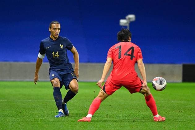 Sildillia Kiliann ( 14 - France ) and Cho Hyuntaek ( 14 - South Korea ) during the match between France and South Korea U21, U 21 at Stade Oceane on November 20, 2023 in Le Havre, France. ( Photo by federico pestellini panoramic ) - FOOTBALL : France vs Coree du Sud Espoirs - Le Havre - 20 11 2023 FedericoPestellini Panoramic 