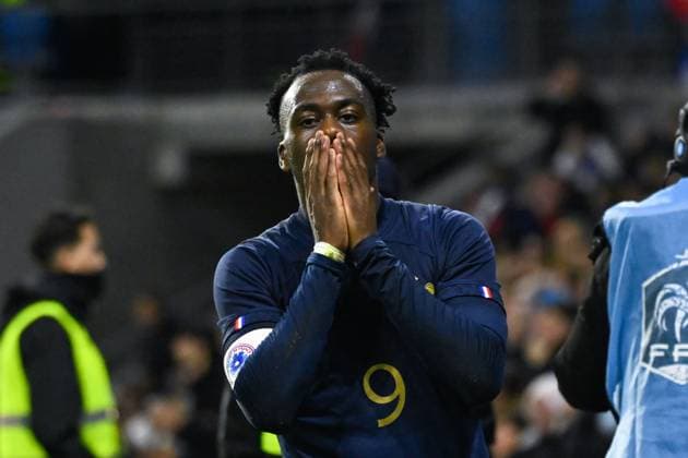 Arnaud Kalimuendo ( 9 - France ) reacts during the match between France and South Korea U21, U 21 at Stade Oceane on November 20, 2023 in Le Havre, France. ( Photo by federico pestellini panoramic ) - FOOTBALL : France vs Coree du Sud Espoirs - Le Havre - 20 11 2023 FedericoPestellini Panoramic 
