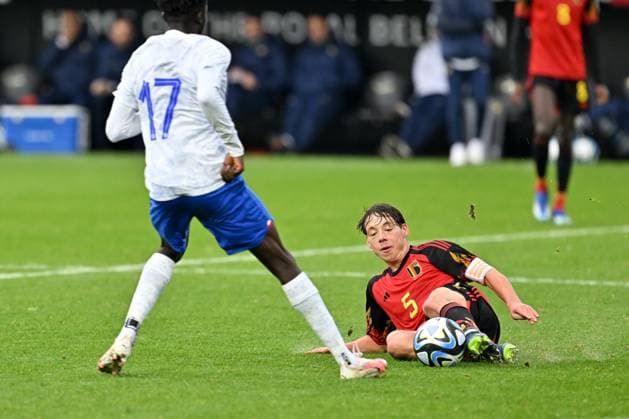 SOCCER FRIENDLY UNDER-20 BELGIUM VS FRANCE Arnaud Dony (5) of Belgium pictured during a friendly soccer game between the national under 20 teams of Belgium and France on Tuesday 21 November 2023 in Tubize , Belgium . PHOTO SPORTPIX David Catry Tubize RBFA Academy stadium Belgium  Copyright: xSportpix.bex xDavidxCatryxDavidxCatryx