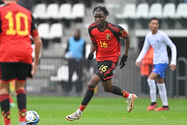SOCCER FRIENDLY UNDER-20 BELGIUM VS FRANCE Joseph Nonge Boende (16) of Belgium pictured during a friendly soccer game between the national under 20 teams of Belgium and France on Tuesday 21 November 2023 in Tubize , Belgium . PHOTO SPORTPIX David Catry Tubize RBFA Academy stadium Belgium  Copyright: xSportpix.bex xDavidxCatryxDavidxCatryx