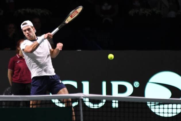 RECORD DATE NOT STATED Canada s Gabriel Diallo in action against Finland s Otto Virtanen during the Finals Davis Cup 2023 match Canada vs Finland at thePalacio Martin Carpena, Spain in Malaga on November 21, 2023 Copyright: xAndreaxRositox DSC_2658
