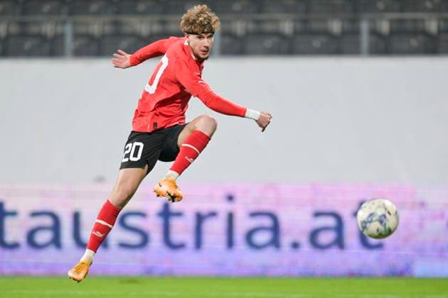 SOCCER - OEFB U21, U 21 AUT vs MKD, test match RIED,AUSTRIA,21.NOV.23 - SOCCER - OEFB under-21 international test match, Austria vs North Macedonia. Image shows Christoph Lang (AUT).  GEPAxpictures xChristianxMoser
