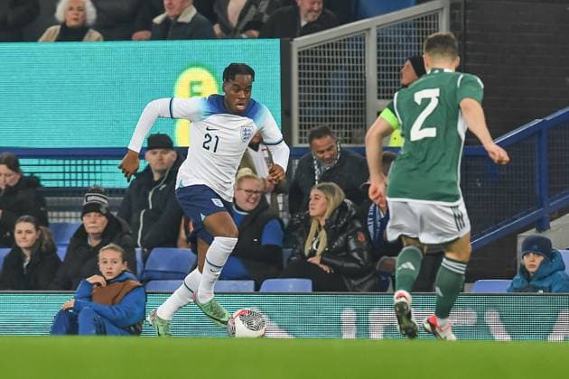 Jamie Bynoe-Gittens of England U21s during the Euro U21, U 21 Qualification international match, Länderspiel, Nationalmannschaft between England U21 and Northern Ireland U21 at Goodison Park, Liverpool, England on 21 November 2023. Copyright: xTomxPearsonx PMI-5899-0019