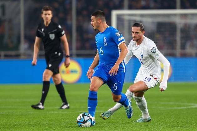 Greece v France UEFA EURO, EM, Europameisterschaft,Fussball 2024 Qualifiers Kosta Galanopoulos of Greece and Adrien Rabiot of France during the UEFA Euro 2024 Qualifiers match at OPAP Arena, Athens Copyright: xYannisxHalasx FIL-19245-0032 UK Newspapers OUT